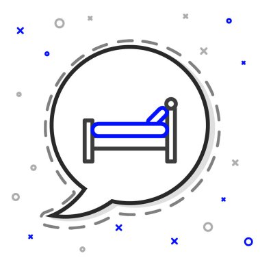 Beyaz arkaplanda çizgi yatak simgesi izole edildi. Renkli taslak konsepti. Vektör İllüstrasyonu