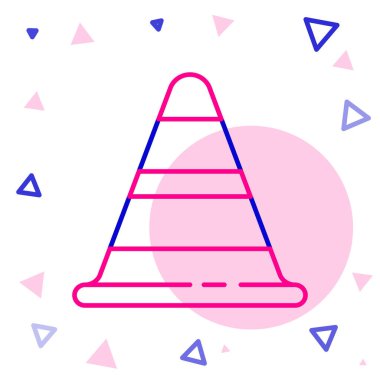 Beyaz arkaplanda çizgi trafik konisi simgesi izole edildi. Renkli taslak konsepti. Vektör İllüstrasyonu