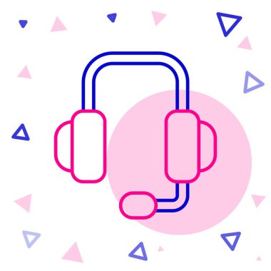 Beyaz arkaplanda hat kulaklığı simgesi izole edildi. Müşteri hizmetleri, yardım hattı, çağrı merkezi, faq, bakım. Renkli taslak konsepti. Vektör İllüstrasyonu