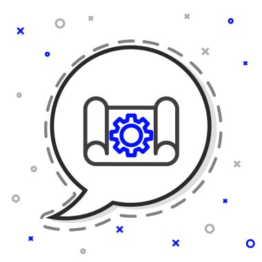 Mühendislik ve dişli simgesi için çizgi çizelgesi beyaz arka planda izole edildi. Renkli taslak konsepti. Vektör İllüstrasyonu