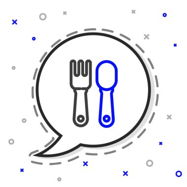 Çizgi çatalı ve kaşık simgesi beyaz arkaplanda izole edilmiş. Mutfak aletleri. Çatal bıçak seti. Renkli taslak konsepti. Vektör İllüstrasyonu