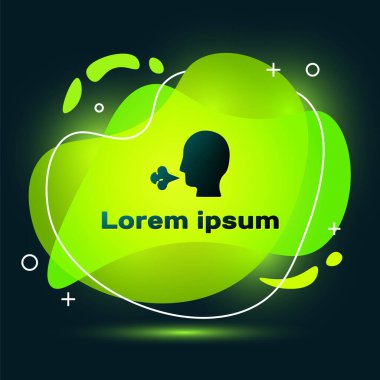 Siyah adam öksürük ikonu siyah arka planda izole edildi. Viral enfeksiyon, grip, grip, soğuk algınlığı semptomları. Tüberküloz, kabakulak, boğmaca. Sıvı şekilli soyut pankart. Vektör İllüstrasyonu.