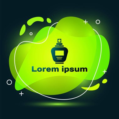 Siyah arkaplanda siyah parfüm ikonu var. Sıvı şekilli soyut pankart. Vektör İllüstrasyonu