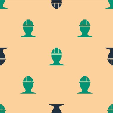 Yeşil ve siyah İşçi kaskı ikonu bej arka planda izole edilmiş pürüzsüz desen. Vektör İllüstrasyonu