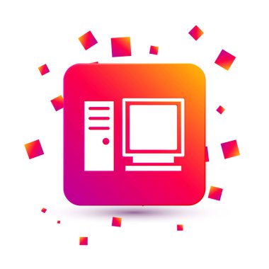 Beyaz Bilgisayar monitörü simgesi beyaz arkaplanda izole edildi. Bilgisayar bileşeni işareti. Kare renk düğmesi. Vektör İllüstrasyonu