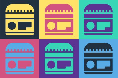 Pop sanat kremi ya da losyon kozmetik tüp ikonu renkli arka planda izole edilmiş. Erkekler için vücut bakım ürünleri. Vektör İllüstrasyonu