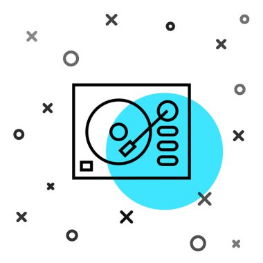 Beyaz arkaplanda izole edilmiş vinil disk simgesi olan siyah çizgi Vinil oynatıcı. Rastgele dinamik şekiller. Vektör İllüstrasyonu