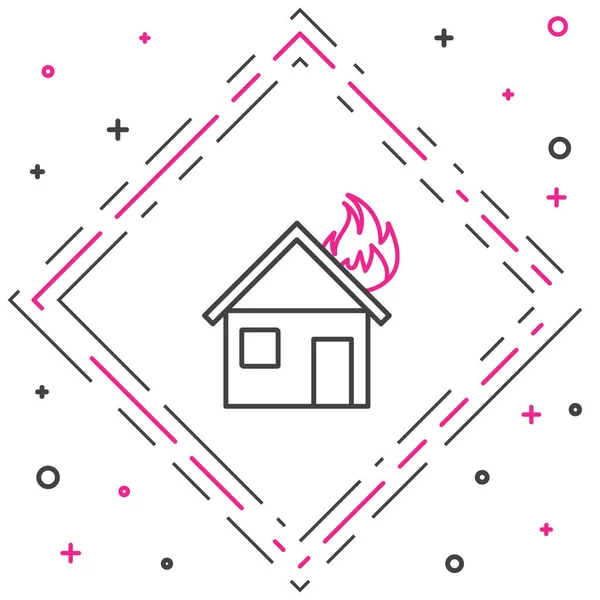 Línea Fuego Quema Icono Casa Aislado Sobre Fondo Blanco Concepto — Vector de stock