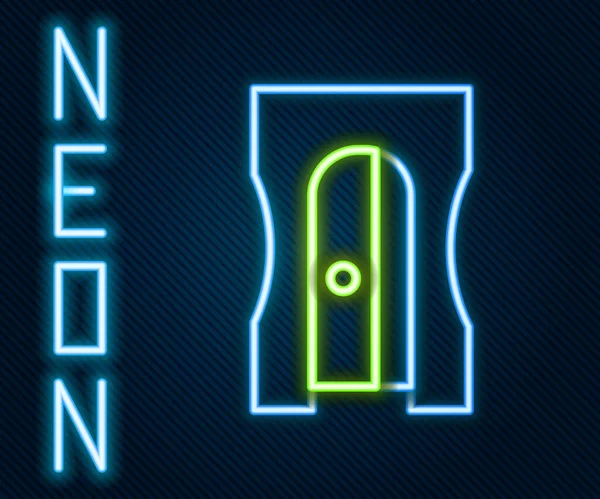 Glödande Neon Line Pennvässare Ikon Isolerad Svart Bakgrund Färgstarkt Skisskoncept — Stock vektor