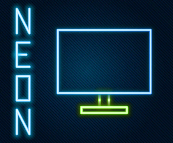 Glowing Neon Line Computer Monitor Screen Icon Isolated Black Background — Stock Vector