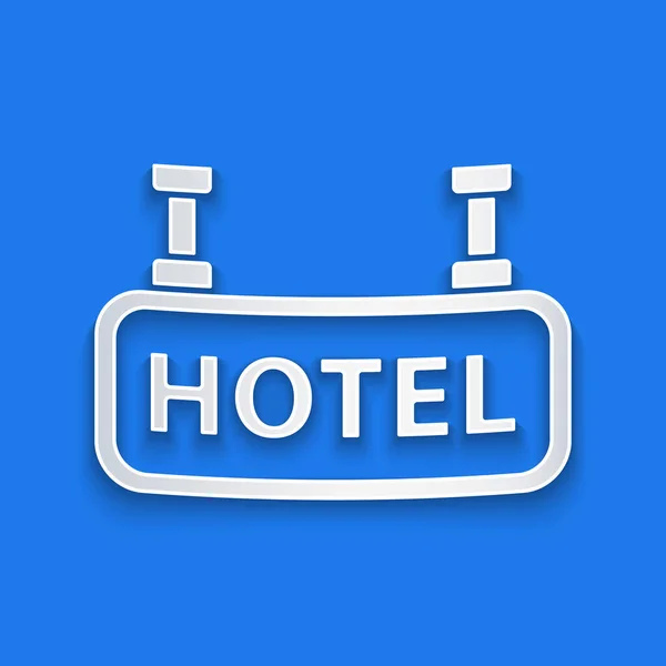 紙のカット青い背景に隔離されたテキストホテルのアイコンと看板屋外広告 紙のアートスタイル ベクターイラスト — ストックベクタ