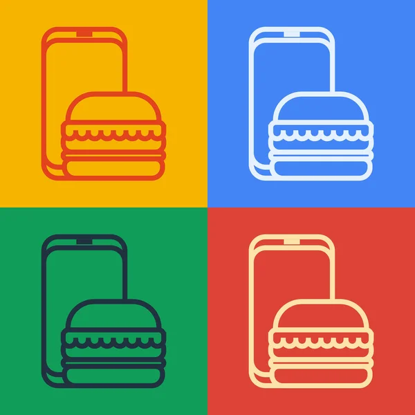 Pop Art Linie Online Bestellung Und Fast Food Lieferung Symbol — Stockvektor