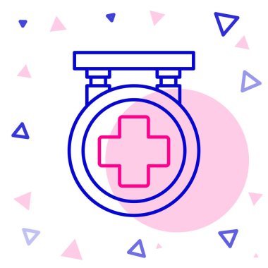 Line Hospital tabela simgesi beyaz arkaplanda izole edildi. Renkli taslak konsepti. Vektör İllüstrasyonu