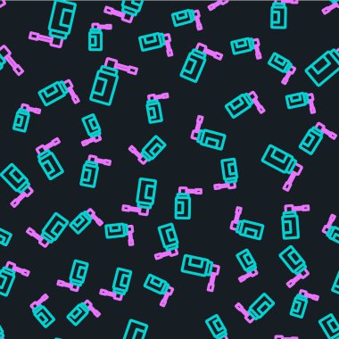 Burun ve boğaz ikonu hastalıklarının tedavisinde kullanılan hortum spreyli çizgi tıbbi şişesi siyah arka planda izole edilmiş pürüzsüz desen. Renkli taslak konsepti. Vektör İllüstrasyonu