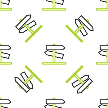 Line Road trafik tabelası. Simge simgesi beyaz arkaplanda izole edilmiş kusursuz desen. İşaretçi sembolü. Sokak bilgi tabelası. Yön tabelası. Vektör İllüstrasyonu