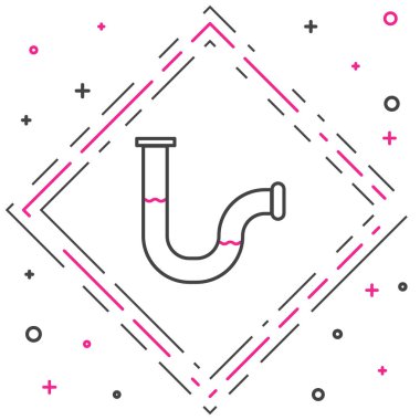 Çizgi Endüstrisi metalik boru ikonu beyaz arka planda izole edildi. Tesisat boru hattının farklı şekillerde parçaları. Renkli taslak konsepti. Vektör İllüstrasyonu