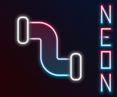 Parlayan neon hattı Endüstri metalik boru ikonu siyah arka planda izole edildi. Tesisat boru hattının farklı şekillerde parçaları. Renkli taslak konsepti. Vektör İllüstrasyonu