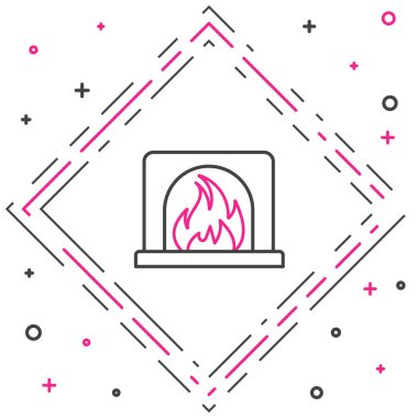 Beyaz arka planda izole edilmiş çizgi iç şömine ikonu. Renkli taslak konsepti. Vektör İllüstrasyonu