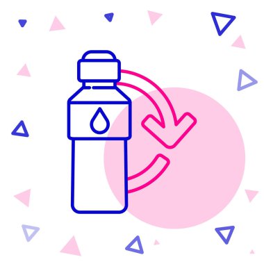 Beyaz arka planda izole edilmiş plastik şişe simgesi çizgisi geri dönüşümü. Renkli taslak konsepti. Vektör İllüstrasyonu