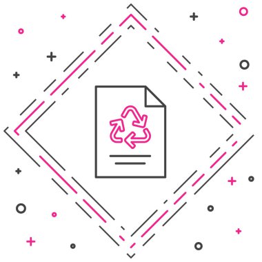 Beyaz arkaplanda izole edilmiş geri dönüşüm simgesine sahip çizgi kağıdı. Renkli taslak konsepti. Vektör İllüstrasyonu