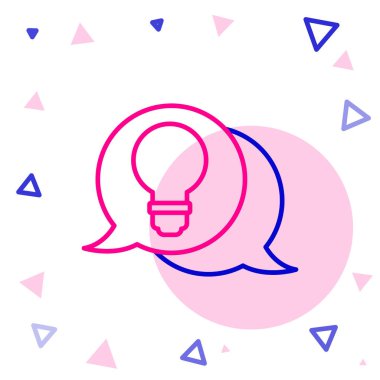 Konuşma balonu ve fikir ikonu kavramına sahip ampul beyaz arkaplanda izole edilmiş. Enerji ve fikir sembolü. Renkli taslak konsepti. Vektör İllüstrasyonu