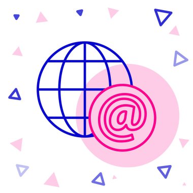 Posta ve e-posta ikonunu beyaz arkaplanda izole eden Dünya küresi hattı. Zarf sembolü e-postası. E- posta kodu. Renkli taslak konsepti. Vektör İllüstrasyonu