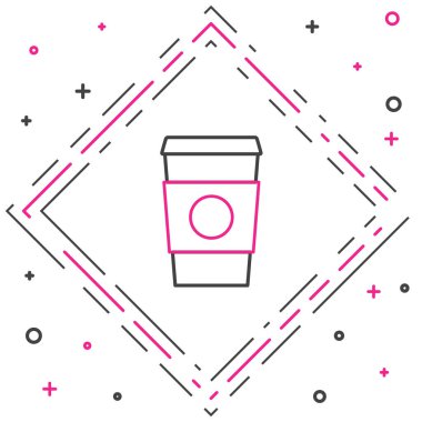 Çizgili kahve fincanı beyaz arka planda izole edilmiş bir ikon haline gelecek. Renkli taslak konsepti. Vektör İllüstrasyonu