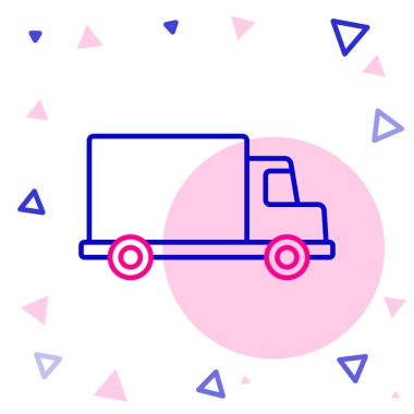 Çizgi teslimat kamyonu ikonu beyaz arka planda izole edildi. Renkli taslak konsepti. Vektör İllüstrasyonu