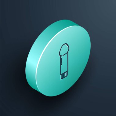 Isometric line Dildo vibrator for sex games icon isolated on black background. Sex toy for adult. Vaginal exercise machines for intimate. Turquoise circle button. Vector Illustration
