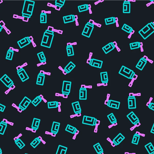 Burun ve boğaz ikonu hastalıklarının tedavisinde kullanılan hortum spreyli çizgi tıbbi şişesi siyah arka planda izole edilmiş pürüzsüz desen. Renkli taslak konsepti. Vektör İllüstrasyonu