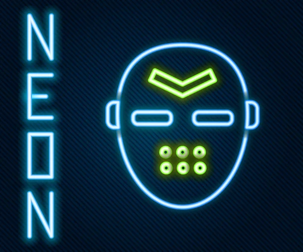 Leuchtende Neon Linie Hockey Maske Symbol Isoliert Auf Schwarzem Hintergrund — Stockvektor