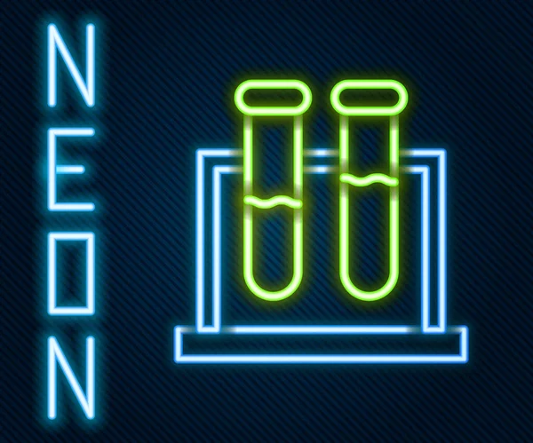 Gloeiende Neon Lijn Testbuis Kolf Chemisch Laboratorium Testpictogram Geïsoleerd Zwarte — Stockvector