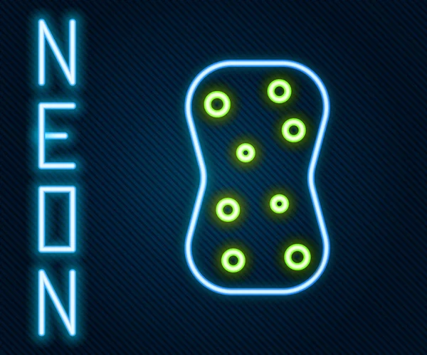 Glödande Neon Linje Svamp Med Bubblor Ikon Isolerad Svart Bakgrund — Stock vektor