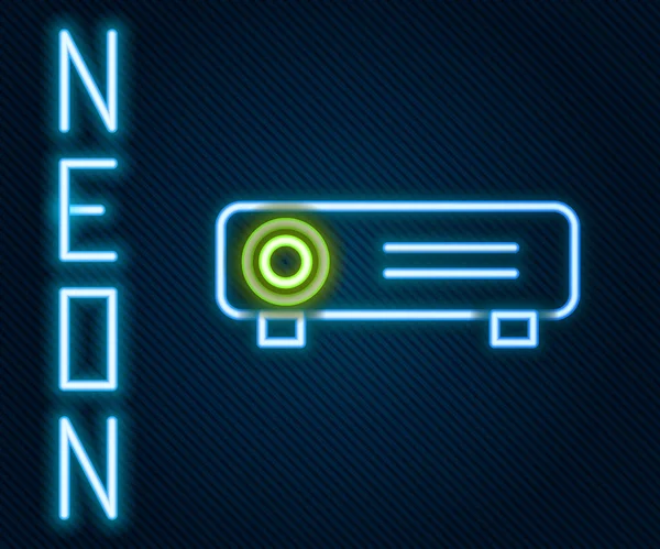 Gloeiende Neon Lijn Presentatie Film Film Media Projector Icoon Geïsoleerd — Stockvector