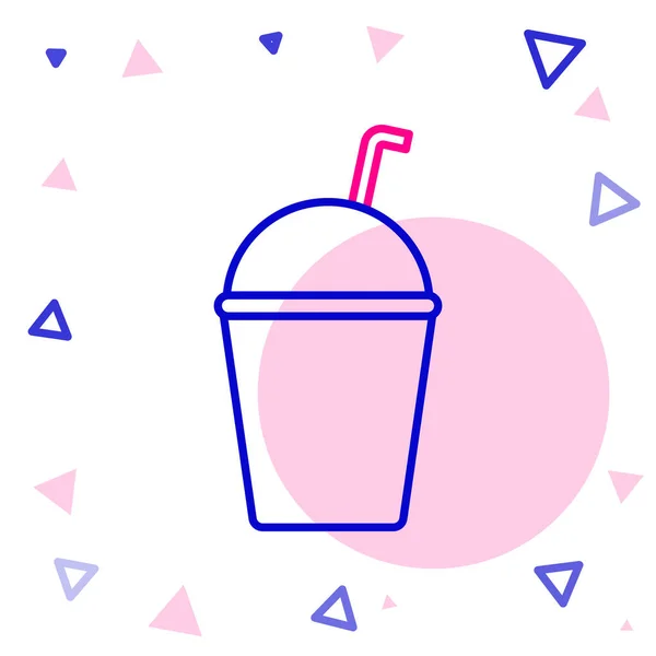 Line Milkshake Icoon Geïsoleerd Witte Achtergrond Plastic Beker Met Deksel — Stockvector