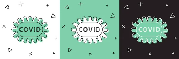 设置Corona病毒Covid 19图标隔离在白色和绿色 黑色背景 细菌和细菌 细胞癌 微生物 病媒图解 — 图库矢量图片