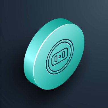 Isometric line Electrical outlet simgesi siyah arkaplanda izole edildi. Elektrik prizi. Rosette sembolü. Turkuaz daire düğmesi. Vektör İllüstrasyonu