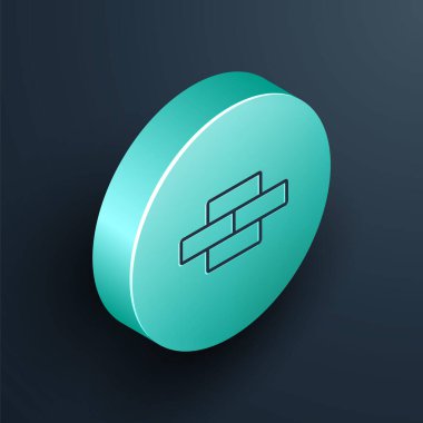 Isometric Line Bricks simgesi siyah arkaplanda izole edildi. Turkuaz daire düğmesi. Vektör İllüstrasyonu