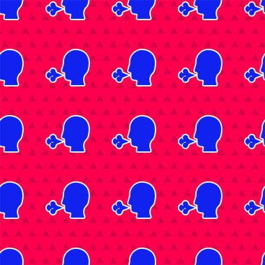 Mavi Adam öksürük ikonu kırmızı arka planda izole edilmiş, pürüzsüz desen. Viral enfeksiyon, grip, grip, soğuk algınlığı semptomları. Tüberküloz, kabakulak, boğmaca. Vektör İllüstrasyonu.