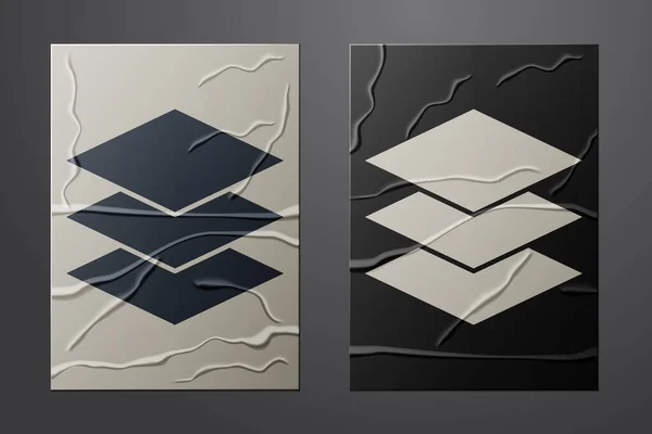 Icono Capas Blancas Aislado Sobre Fondo Papel Arrugado Estilo Arte — Vector de stock