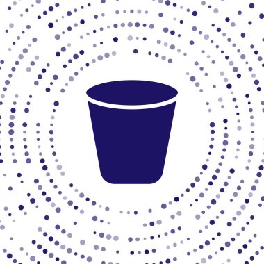 Beyaz arkaplanda mavi çöp kutusu simgesi izole edildi. Çöp kutusu tabelası. Sepet simgesini geri dönüştür. Ofis çöpü ikonu. Soyut çember rastgele noktalar. Vektör İllüstrasyonu