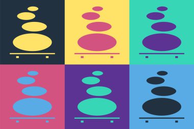 Pop Art Stack sıcak taşlar simgesi renk arkaplanında izole edildi. Spa salonu aksesuarı. Vektör İllüstrasyonu