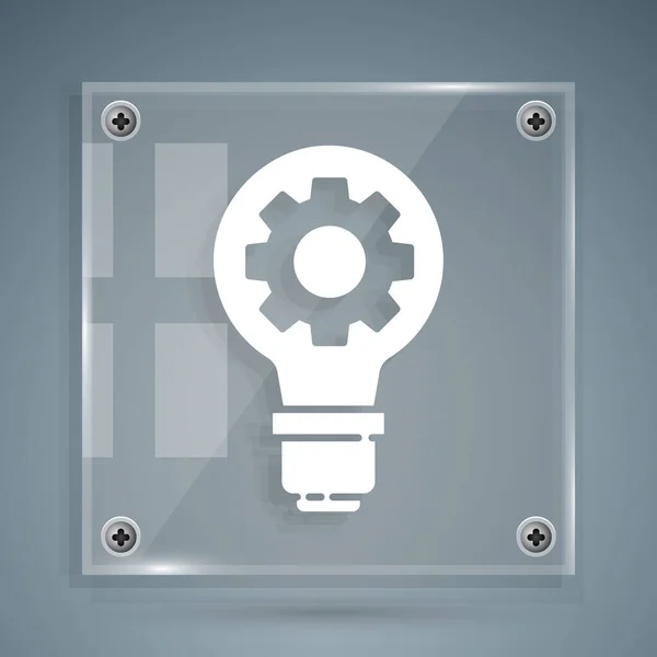 Weiße Glühbirne Und Schaltgetriebe Isoliert Auf Grauem Hintergrund Innovationskonzept Geschäftsidee — Stockvektor