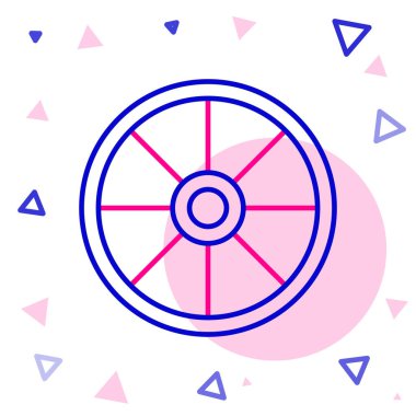 Beyaz arka planda eski tahta tekerlek simgesi izole edildi. Renkli taslak konsepti. Vektör İllüstrasyonu