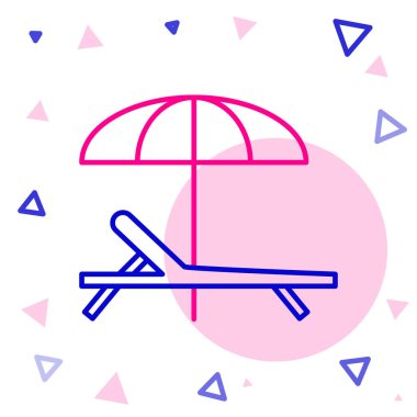 Güneş yatağı simgesi beyaz arkaplanda izole edildi. Plaj şemsiyesi ve dinlenme odası. Renkli taslak konsepti. Vektör İllüstrasyonu