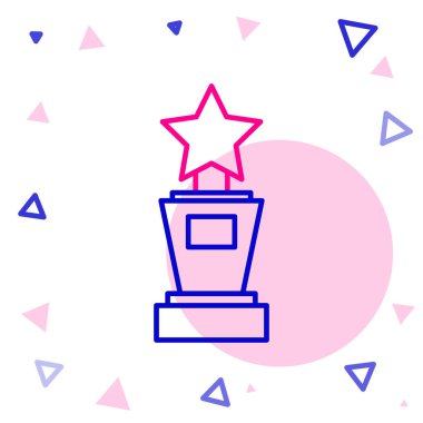 Beyaz arkaplanda çizgi ödülü ikonu izole edildi. Galibiyet ödülü sembolü. Şampiyonluk ya da yarışma kupası. Spor başarısı işareti. Renkli taslak konsepti. Vektör İllüstrasyonu