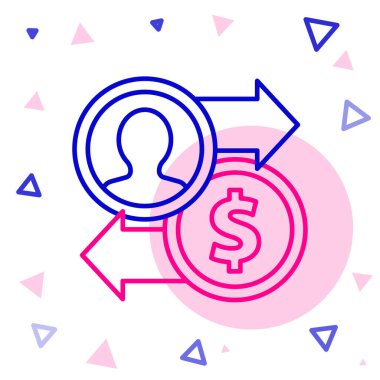 Line Job tanıtım para değişimi simgesi beyaz arka planda izole edildi. Başarı, başarı, motivasyon iş sembolü, büyüme. Renkli taslak konsepti. Vektör İllüstrasyonu