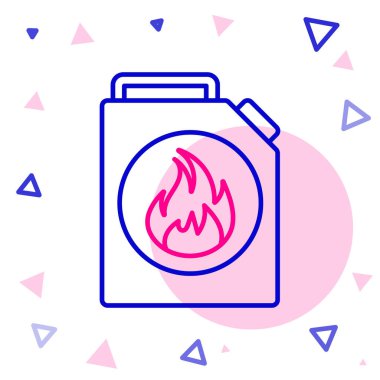 Beyaz arka planda izole edilmiş yanıcı sıvılar için çizgi kutusu. Yağ ya da biyoyakıt, patlayıcı kimyasallar, tehlikeli maddeler. Renkli taslak konsepti. Vektör İllüstrasyonu