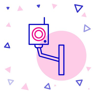 Güvenlik kamerası simgesi beyaz arkaplanda izole edildi. Renkli taslak konsepti. Vektör İllüstrasyonu