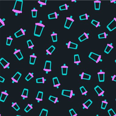 Saman ve su ikonu içen çizgi kâğıt camlar siyah arka planda izole edilmiş. Soda bardağı. Taze soğuk içecek sembolü. Vektör İllüstrasyonu